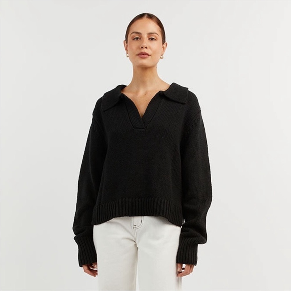 DISSH Colbie Knit Jumper Collared Chunky Sweater Black Cotton Wool Size S
